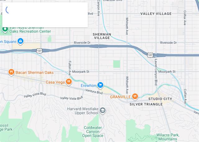 Map showing Russ Brown Motorcycle Attorneys office location in Studio City, CA